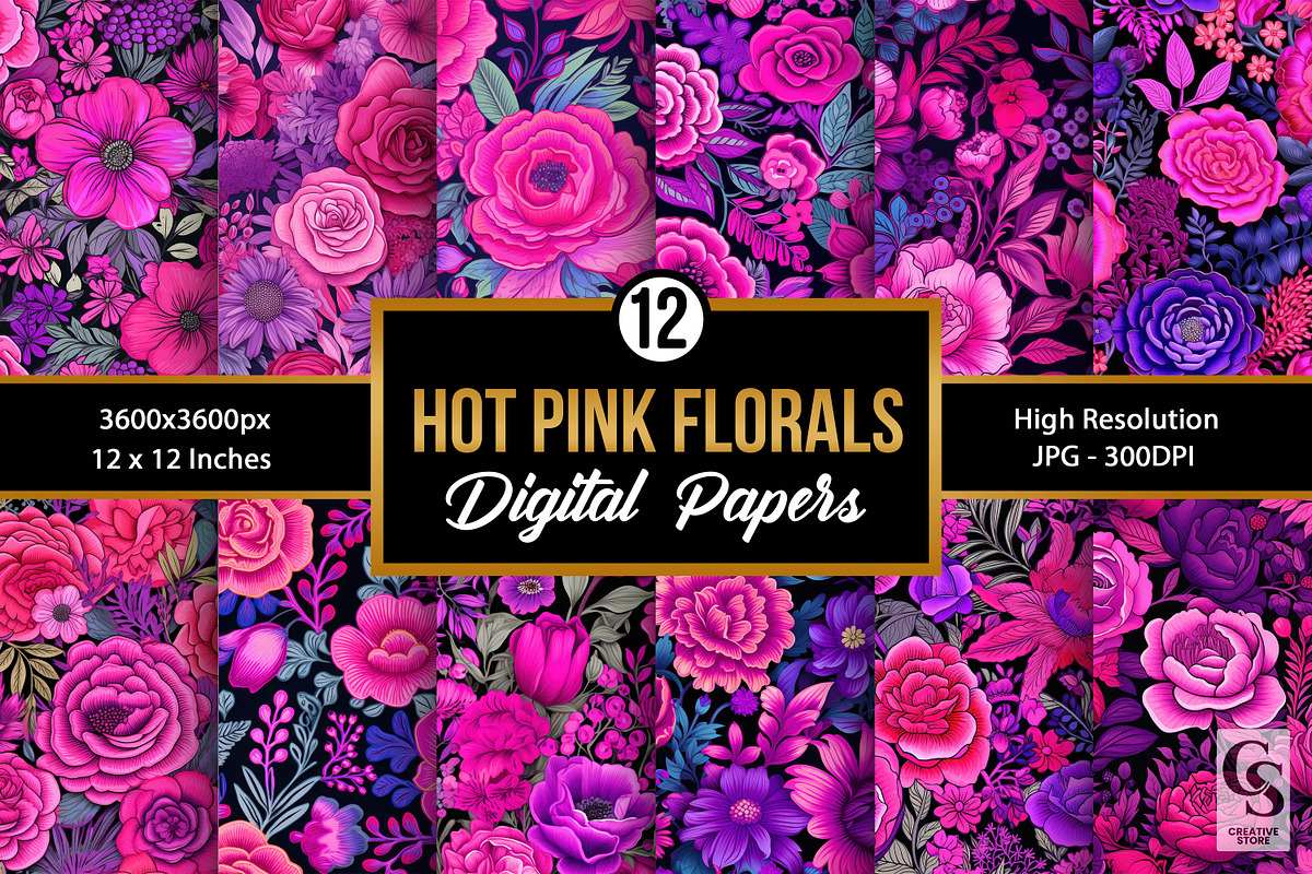 Hot Pink Purple Floral Patterns, a Pattern Graphic by Creative Store (Photo 1 of 5)