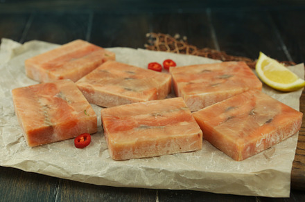 frosted salmon blocks close up photo
