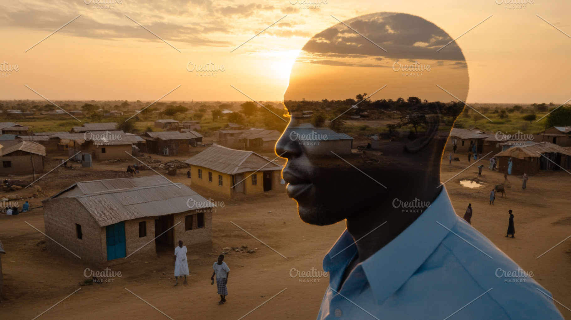 Double exposure of African man with, a Photo by Dvoevnore photos