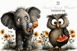 Summer Animals Whimsical Clipart, an Animal Illustration by Designking