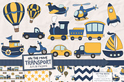 Navy & Yellow Transportation Clipart, a Transportation Illustration by Amanda Ilkov (Thumbnail 1 of 3)