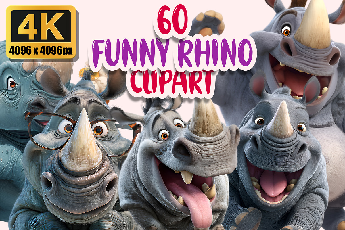 Funny Rhino Clipart PNG Bundle, a Graphic by M9 Design (Photo 1 of 10)