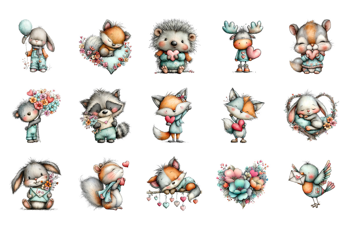Valentine Woodland Animal Clipart, an Illustration by CreationArt (Photo 4 of 5)
