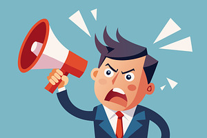 Angry businessman shouting megaphone, an Object Illustration by SouravDesign