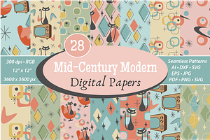 Mid Century Modern Seamless Patterns