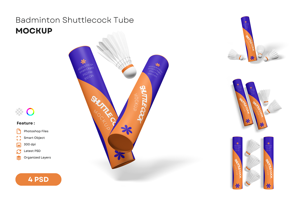 Badminton Shuttlecock Tube Mockup, a Packaging Mockup by DSNA Mockup (Photo 1 of 5)
