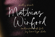 Mathias Winford Font, a Script Font by Timurtype (Thumbnail 1 of 7)