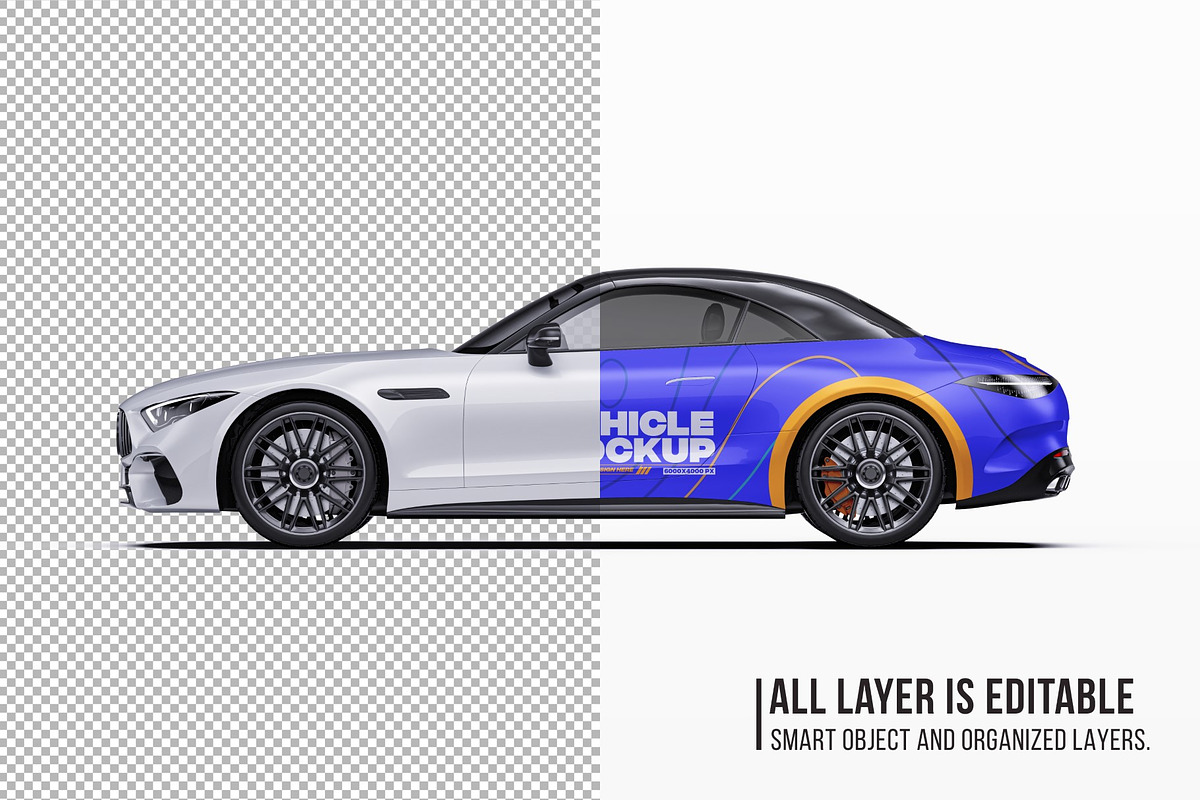 Luxury V8 Sport Convertible Set, an Advertising Mockup by Halal Graphic Studio (Photo 5 of 12)