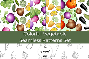 Colorful Vegetable Seamless Patterns, a Pattern Graphic by InkyQueenArt