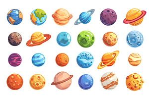 Cartoon Space Planets, Asteroids