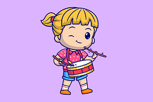 Cute Girl Playing Drum with Stick, a Person Illustration by Catalyst Labs