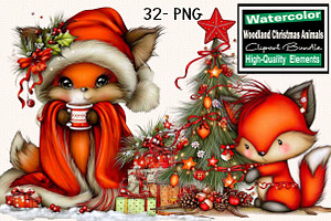 Woodland Christmas Animals Clipart, an Animal Illustration by SVGArt