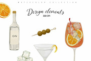 Martini & Aperol Spritz Watercolor, a Food Illustration by Sunshine Art (Thumbnail 2 of 6)