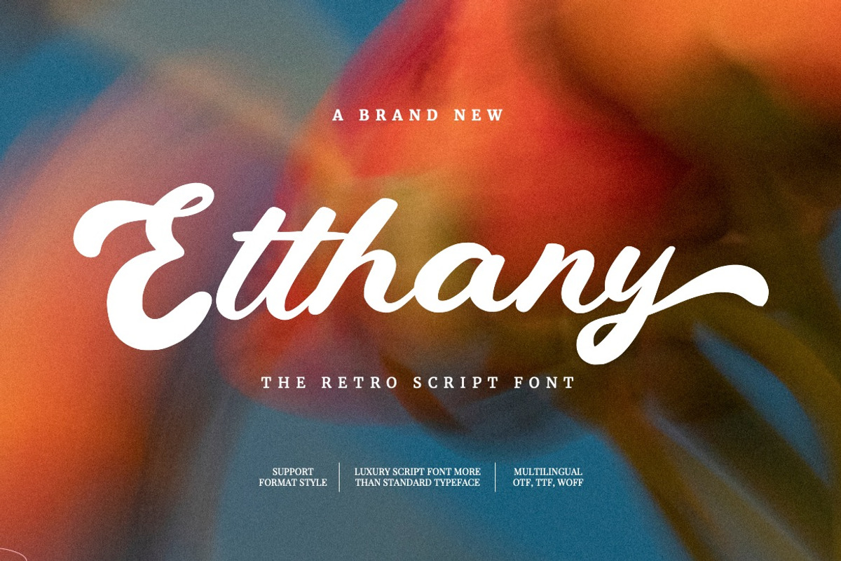 Etthany - Retro Script Font, a Script Font by Dhabee (Photo 1 of 15)