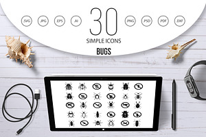 Bugs Icon Set, Simple Style