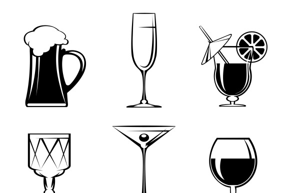 Silhouette Beverage Glass Icons