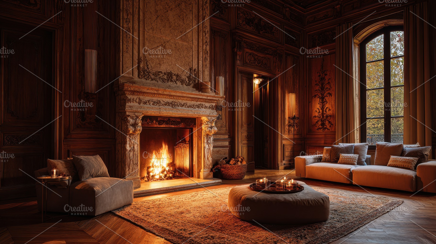 Cozy evening in a warm living room, a Photo by Pavel_design