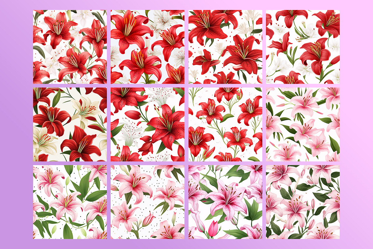 Lily Flower Seamless Pattern, a Pattern Graphic by Forhadx5