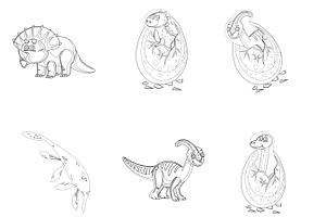 Cartoon Dinosaur Outlines Set 3