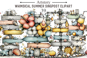 Whimsical Summer Singpost Clipart, an Illustration by designcity5