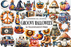 Groovy Retro Halloween Clipart, an Illustration by Designworld