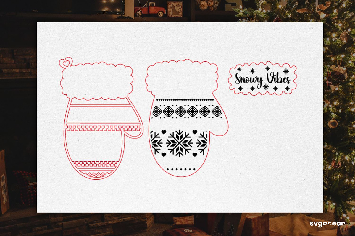 Christmas Mitten Ornament SVG Bundle, a Decorative Illustration by svgocean (Photo 9 of 13)