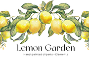 Lemon Garden Watercolor Cliparts, a Decorative Illustration by Jeanna Draw (Thumbnail 1 of 11)