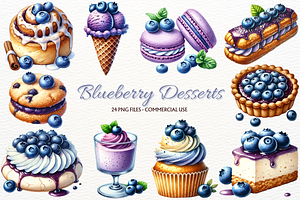 Blueberry Desserts Watercolor PNG, a Food Illustration by SugarCloudStudioArt