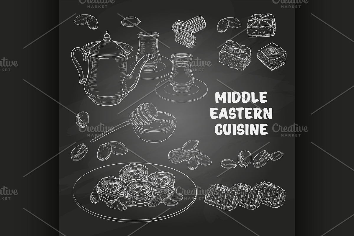 Arabic Food. Middle Eastern sweets a, a Food Illustration by Netkoff