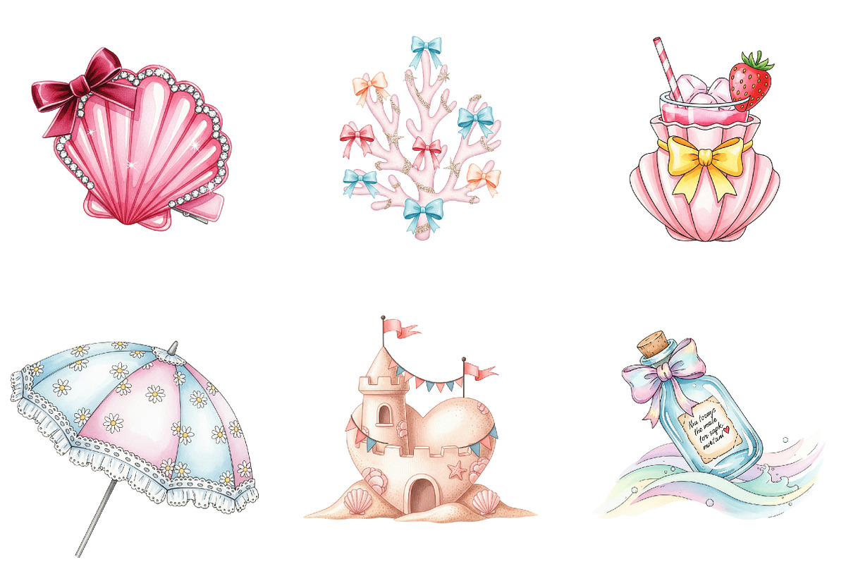 Coquette Coastal Clipart Bundle, an Illustration by Watercolor design (Photo 2 of 4)