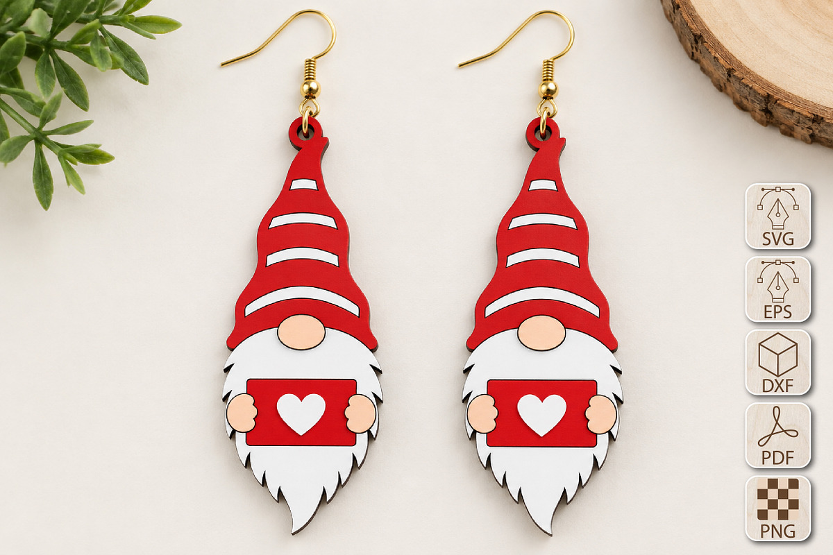 Christmas Gnome Earrings Laser Cut, a Seasonal Illustration by Canvas Craft (Photo 1 of 4)
