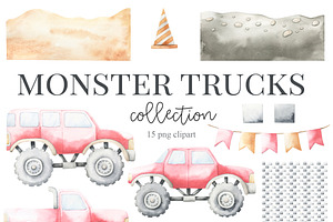 Monster Trucks - Watercolor Set