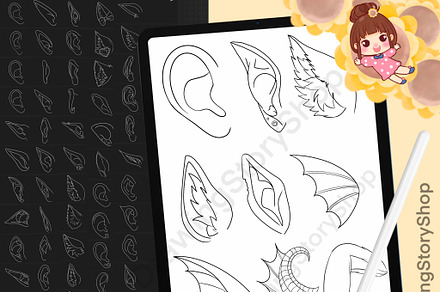 100 Procreate Anime Ear Stamps, a Brush Add-On by DrawingStoryShop