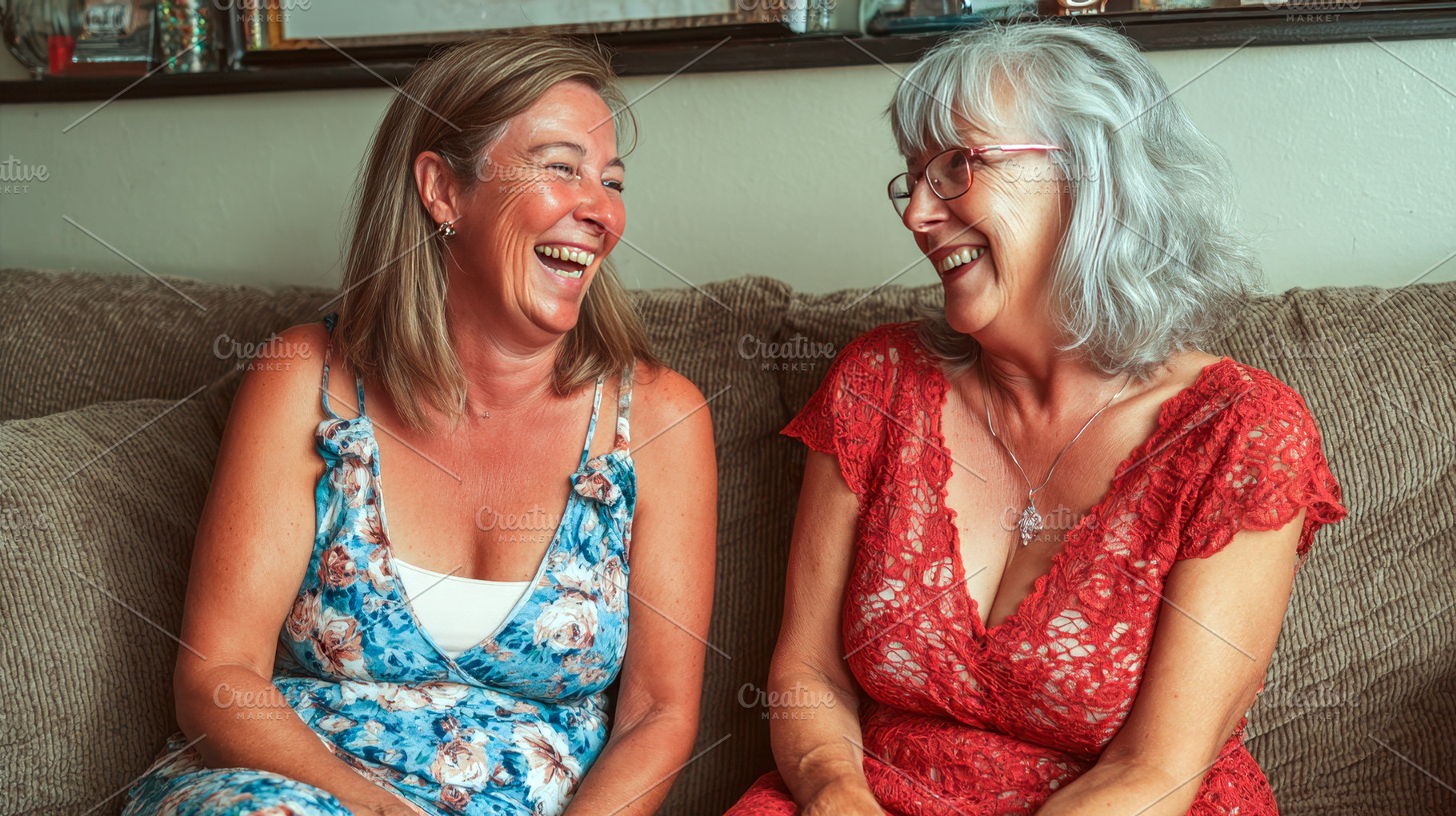 Friends laughing on a sofa, a Photo by Beautiful things