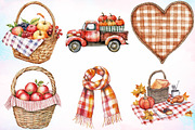 Watercolor Gingham Autumn Clipart, an Illustration by Canvas Craft (Thumbnail 2 of 3)