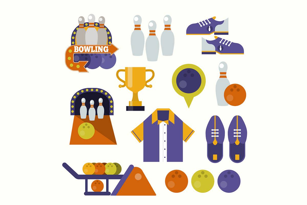 Vector flat bowling items, icons., an Object Graphic by Sviatlana-St