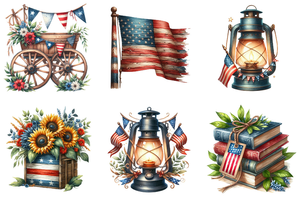 4th of July Rustic Patriotic Clipart, an Illustration by DreamArtGraphic (Photo 3 of 4)