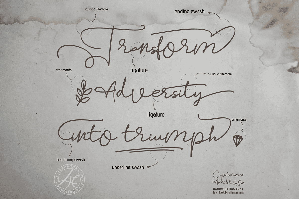 Capricious Ambrosia Quirky Font, a Handwritten Font by Letterhanna Studio (Photo 3 of 13)