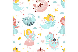 Cute Fairy Tale Characters Seamless