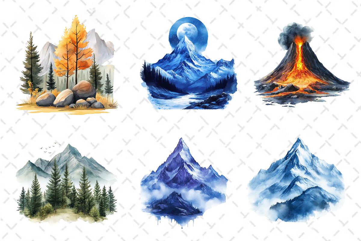 Watercolor Mountain Clipart PNG, an Illustration by Dream Creation (Photo 4 of 6)