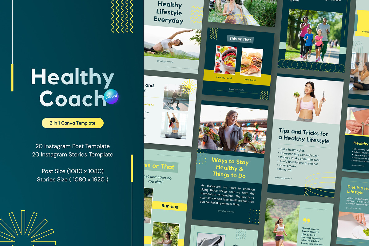 Healthy Coach 2in1 Canva Template, a Social Media Template by Brandearth RRGraph (Photo 1 of 8)
