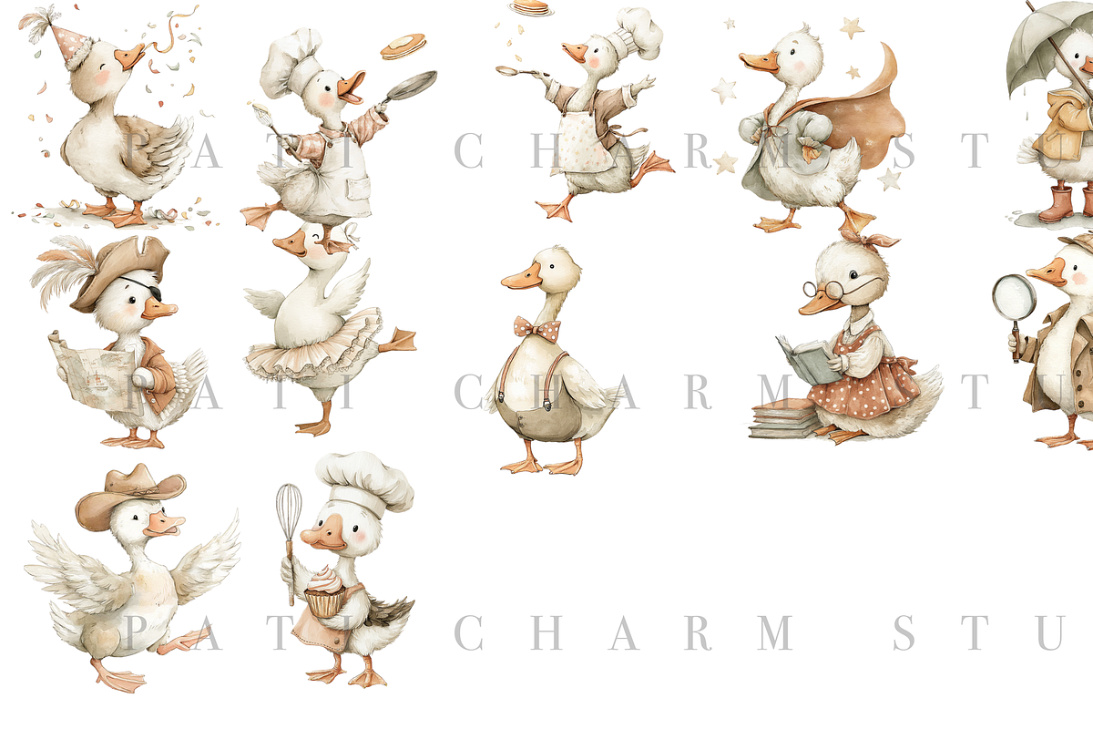 50 Silly Goose Clipart Set, an Animal Illustration by Pati Charm Studio (Photo 3 of 9)