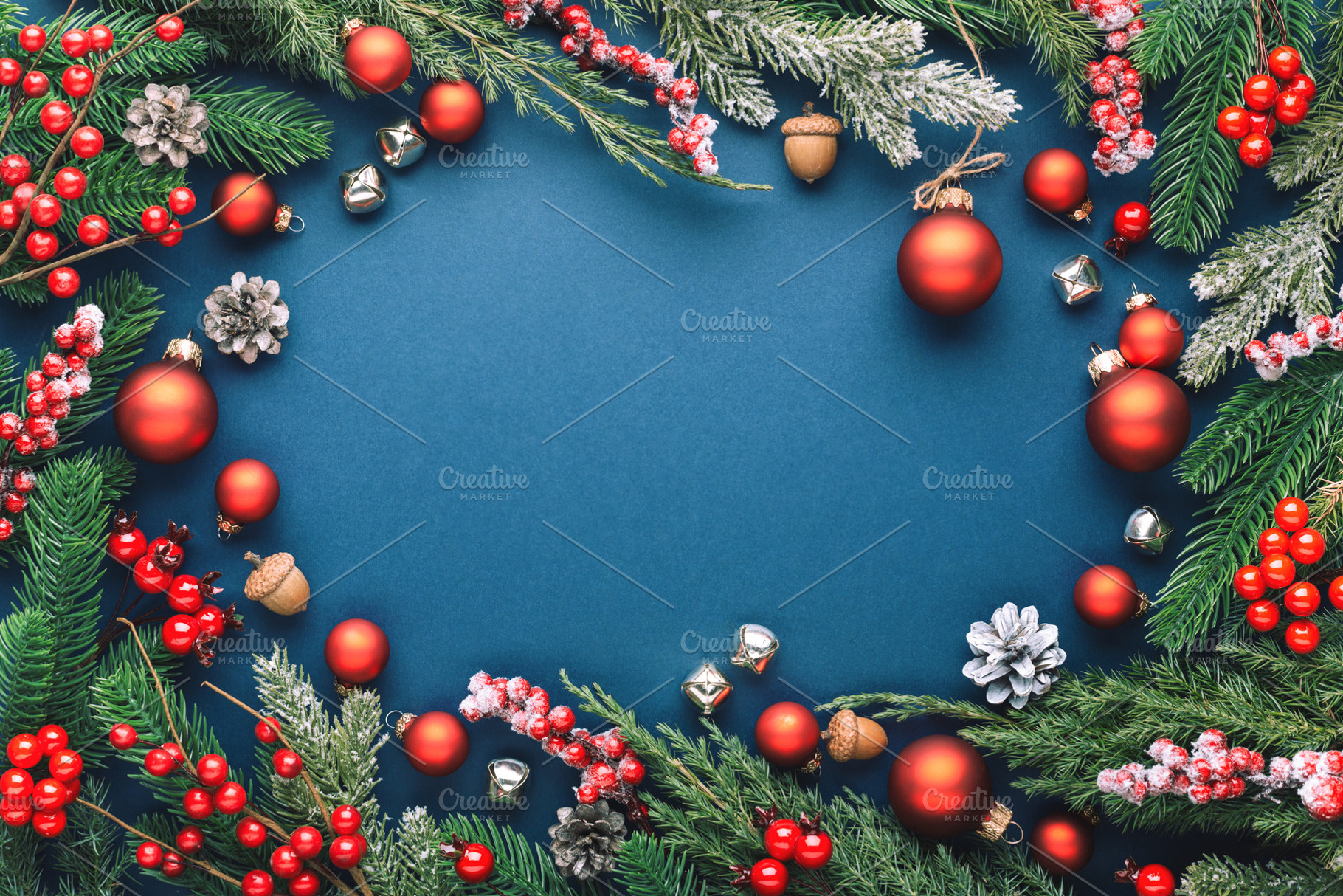 Christmas frame containing christmas, background, and blue, a Holiday Photo by Olga_Z