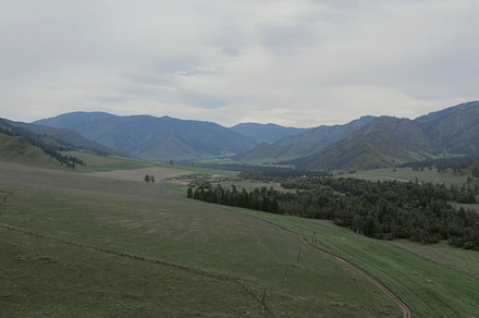 Rural fields and mountains in Altai, a Nature Photo by TravelFlow