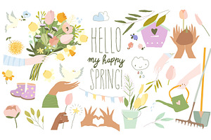 Cartoon Set with Hands and Bouquets, an Object Illustration by Maria Starus