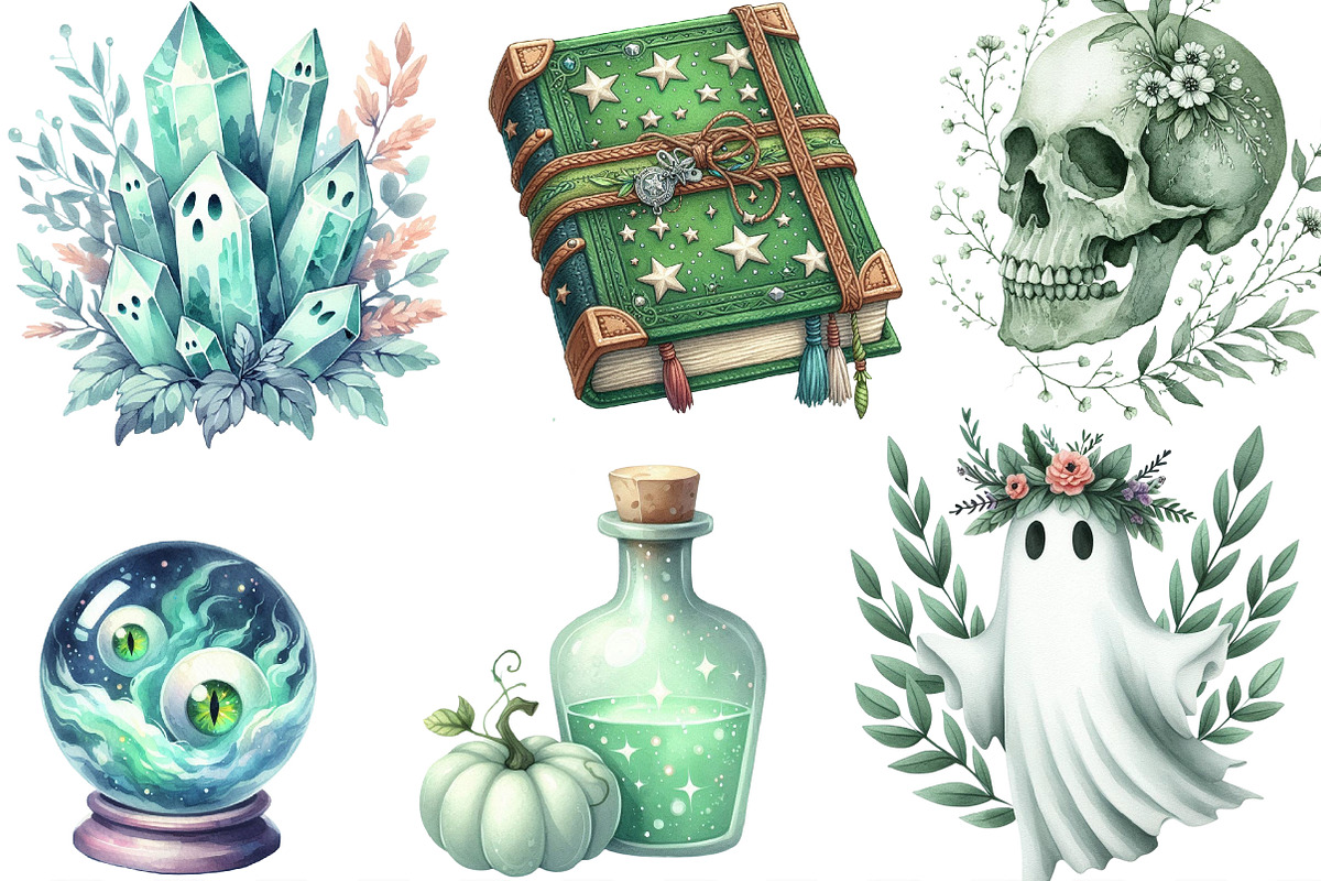 Green & White Halloween Clipart, an Illustration by Designking (Photo 2 of 4)