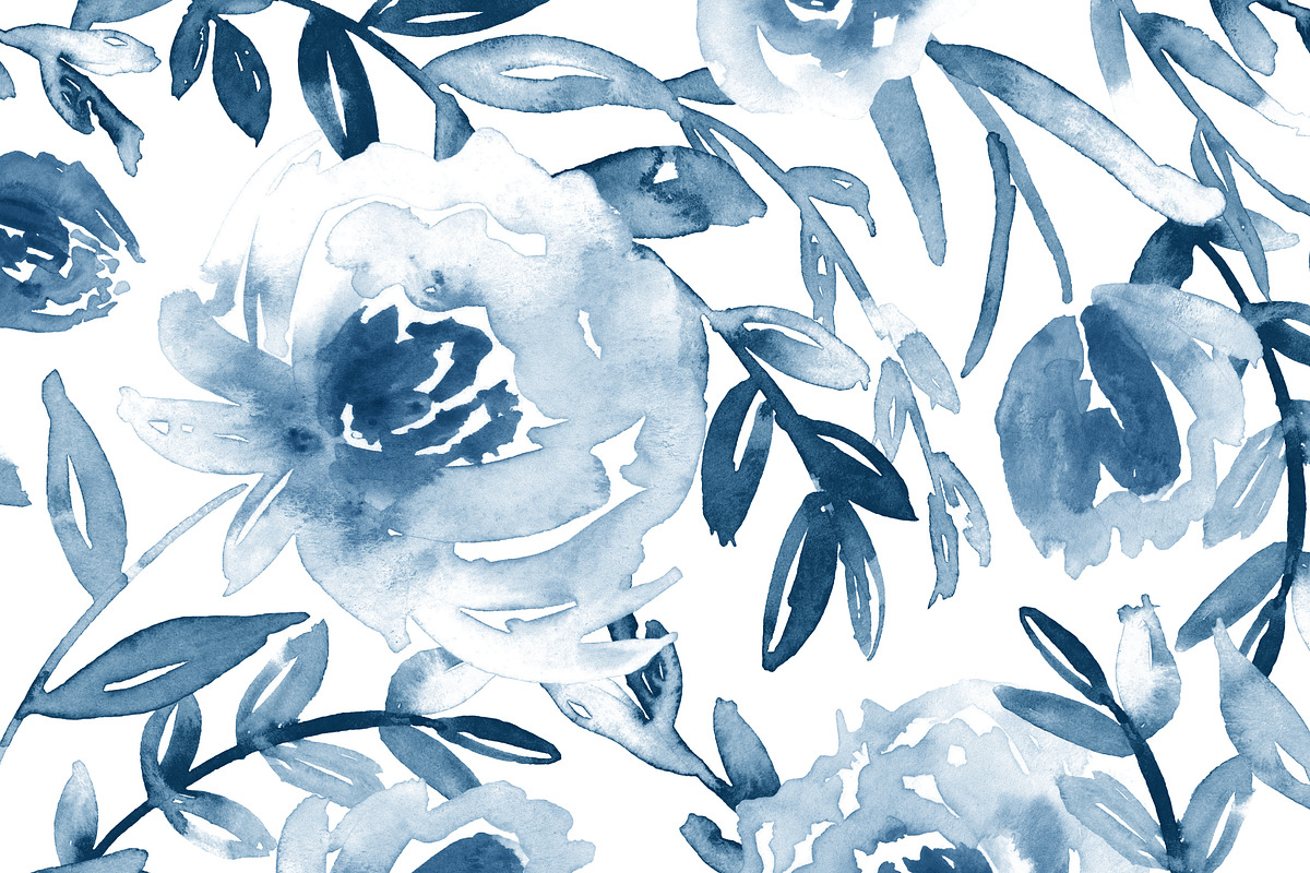 Watercolour blue floral pattern, a Pattern Graphic by Anya-D (Photo 3 of 4)