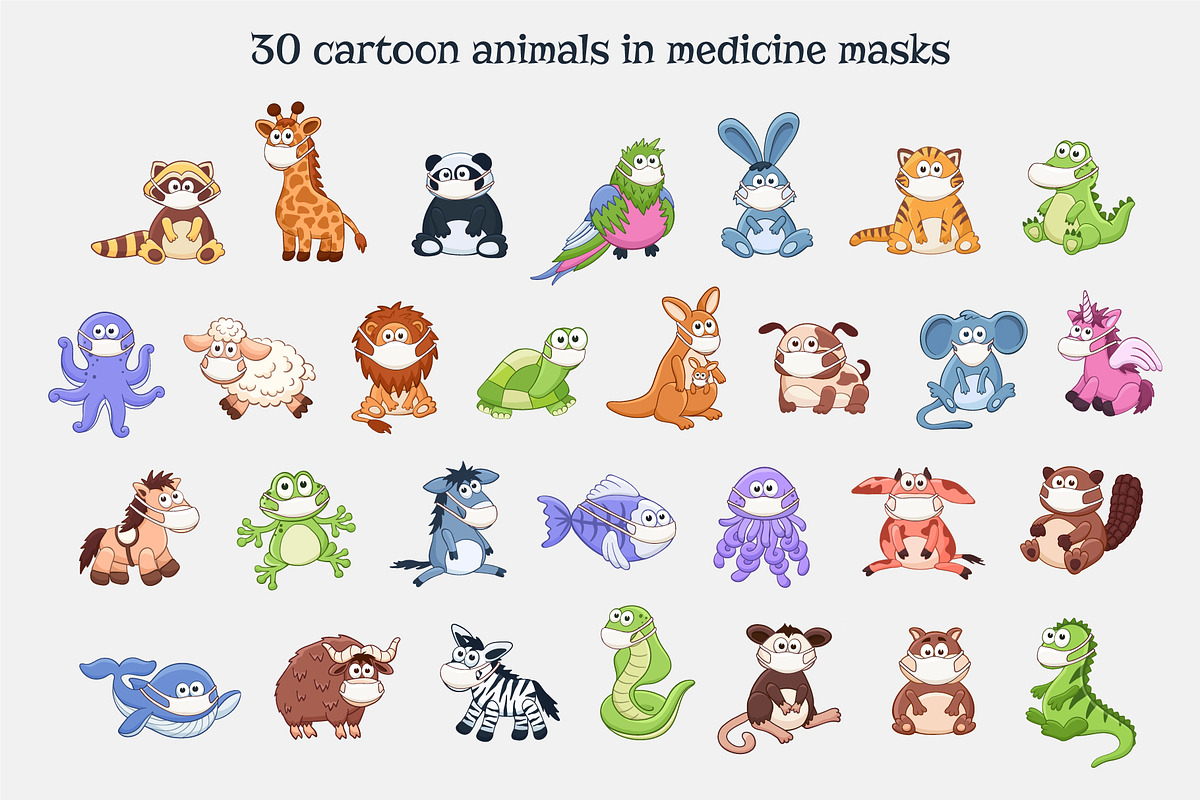 Cartoon animals in medicine masks, an Object Graphic by Olly Molly (Photo 2 of 3)