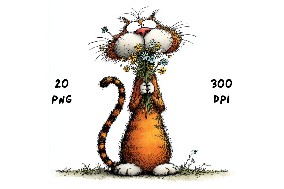 Whimsical Floral Cat Clipart, an Animal Illustration by GiraffeCreative (Photo 8 of 20)