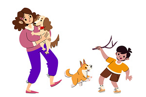 Dog walking with person, an Animal Illustration by art PVP - market